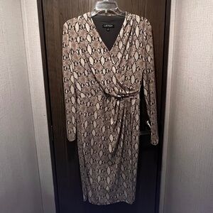 Lauren Ralph Lauren Snakeskin Print Faux Wrap Long Sleeve Dress – Size 6